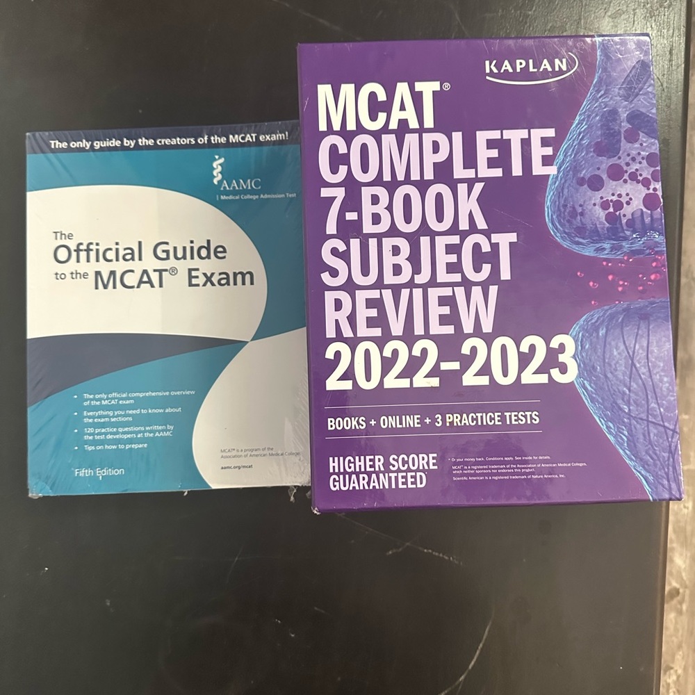Kaplan MCAT Study books 2022-2023 and AAMC Official MCAT Guide